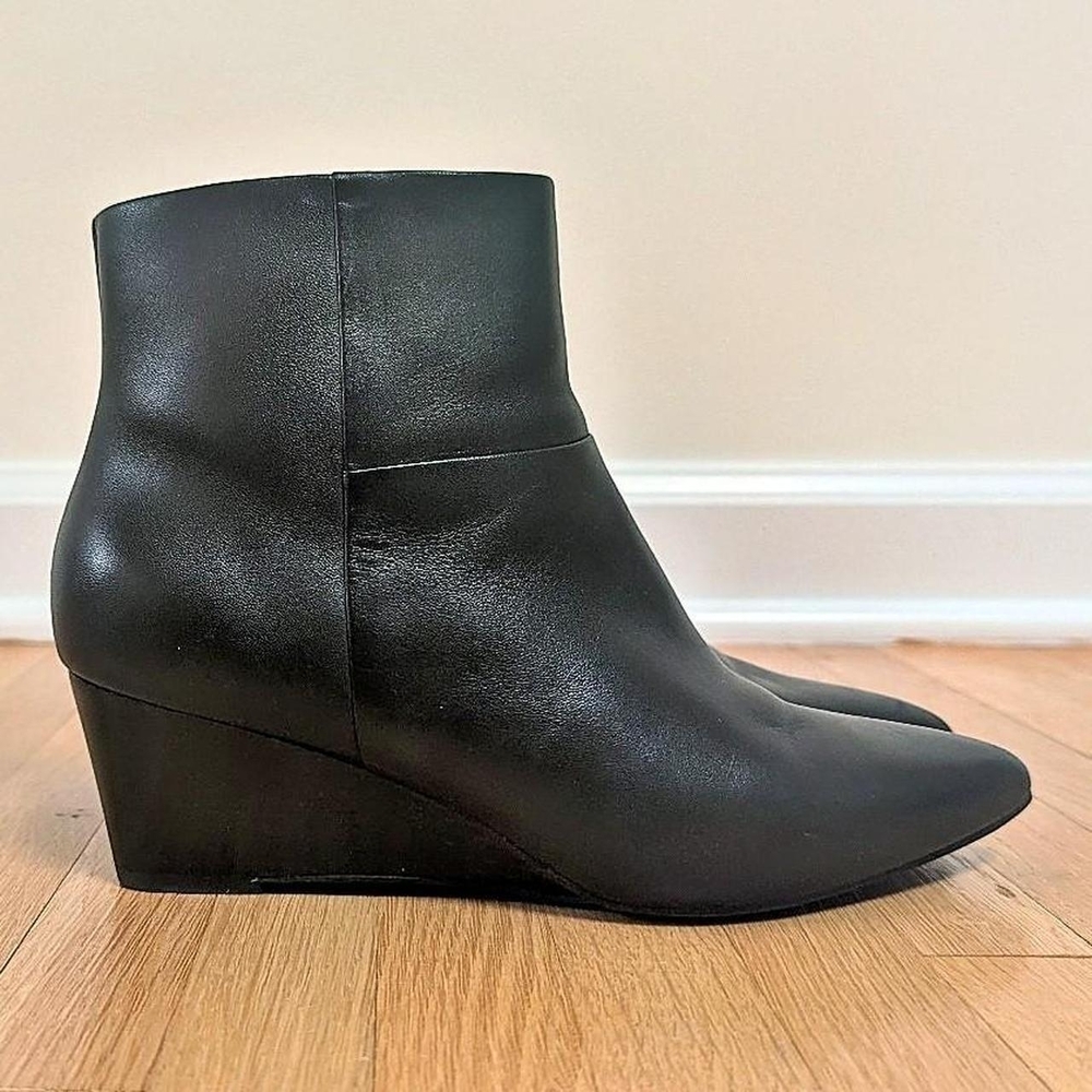 Black Leather Cole Haan Pointed Wedge Ankle Boots
